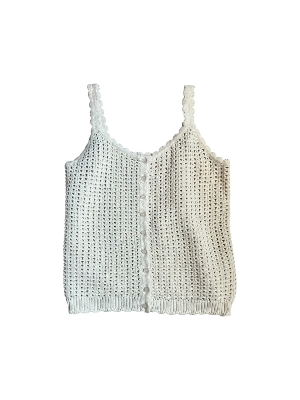 Elie Tahari Crochet Knit Tank Top Medium Ivory Pearl Button Cotton Sweater NWT